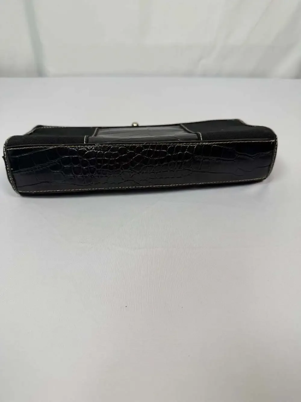 Tommy Hilfiger Black Faux Crocodile and Fabric Kiss Lock Clutch